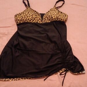 Leopard Print and Black Women's Bathing Suit